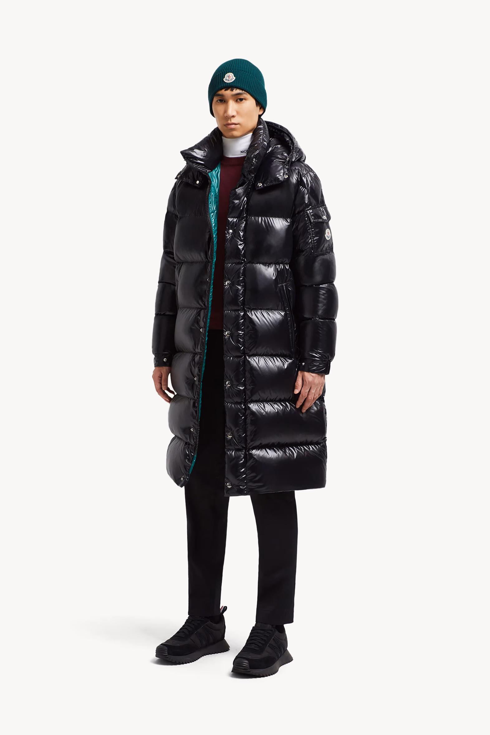 Doudoune longue à capuche et matelassage en carré Hanoverian Hommes Noir Moncler 0